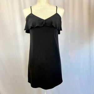 Tibi Black Dress 100% Silk Mini Length Ruffled Top Back Woman’s Sz 0 XS